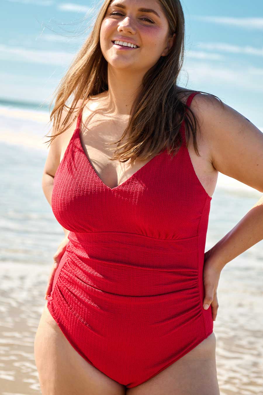 Coolum Core Support One Piece Swim - Red Texture - Image 4