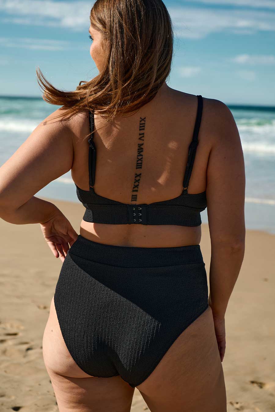 Byron High Waisted Bikini Bottom - Black Texture - Image 13