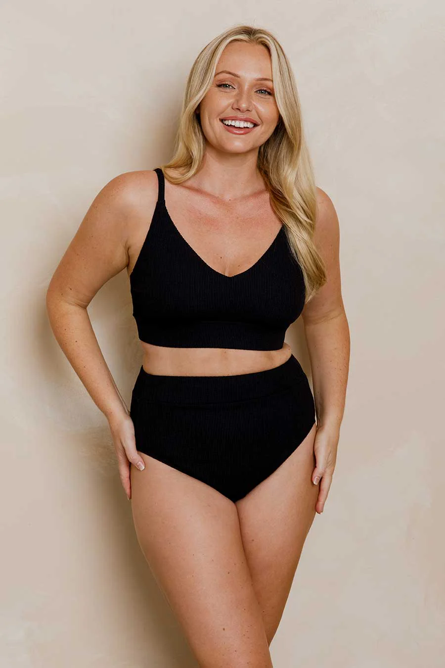 Byron High Waisted Bikini Bottom - Black Texture - Image 3
