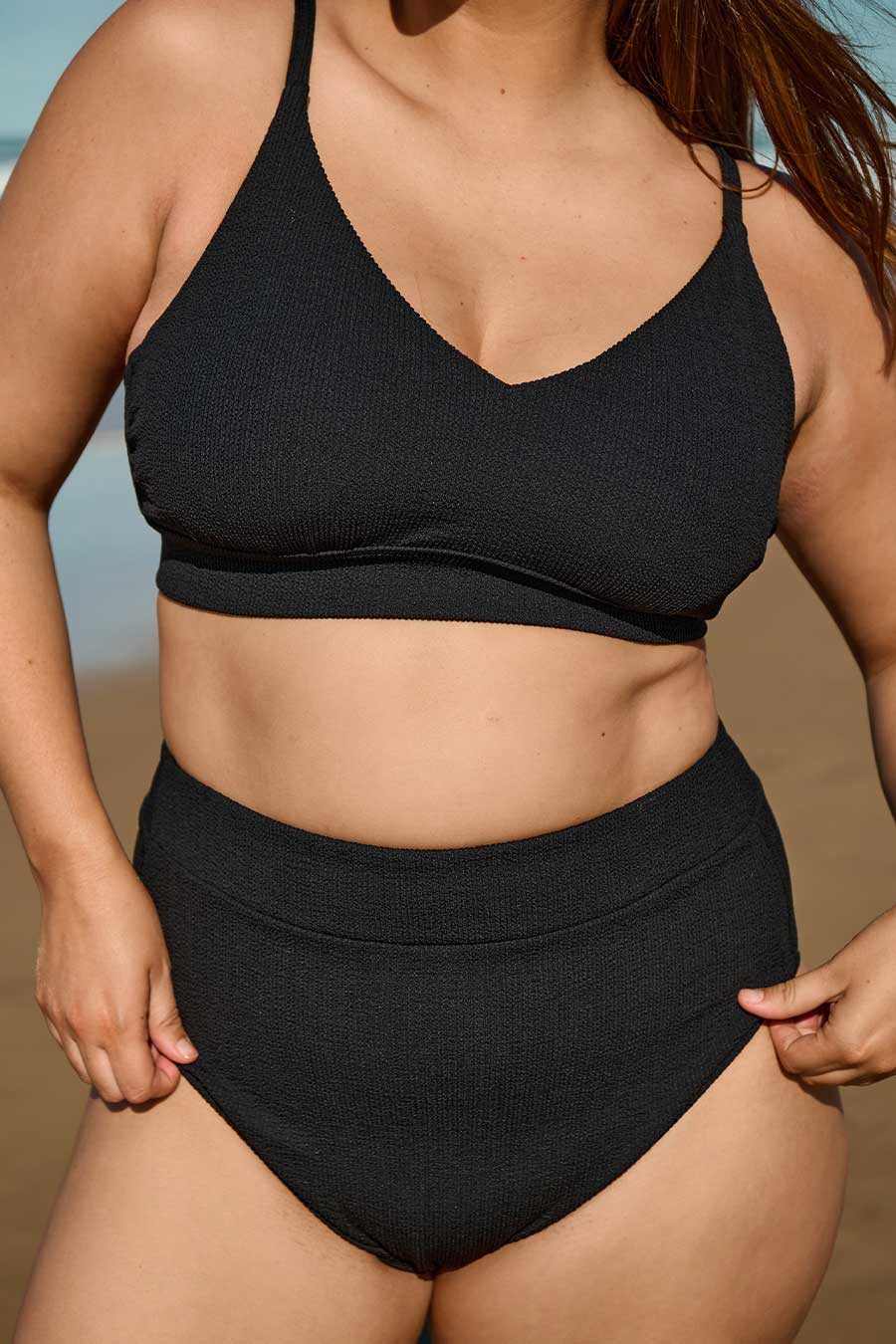 Byron High Waisted Bikini Bottom - Black Texture - Image 5