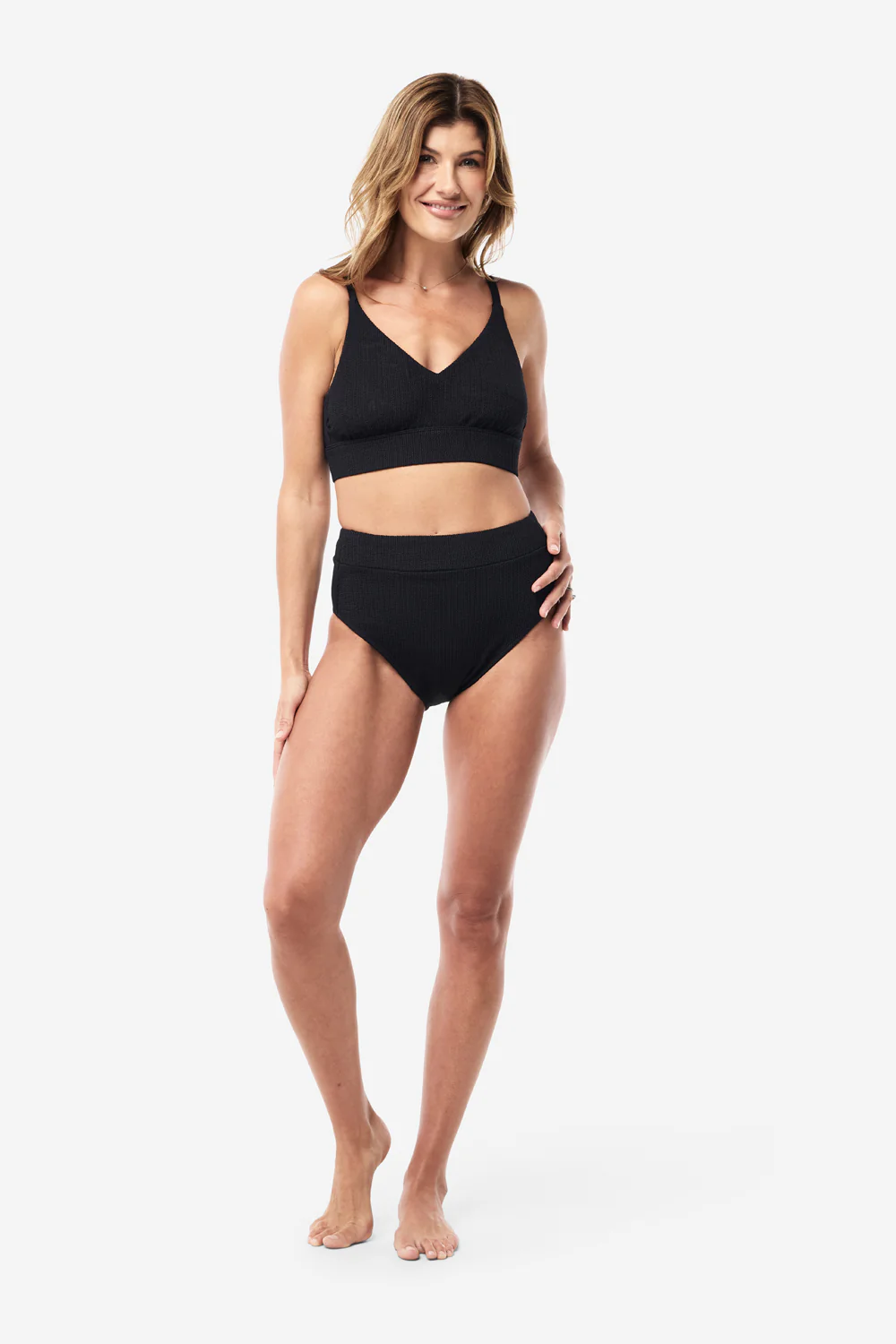 Byron High Waisted Bikini Bottom - Black Texture - Image 6