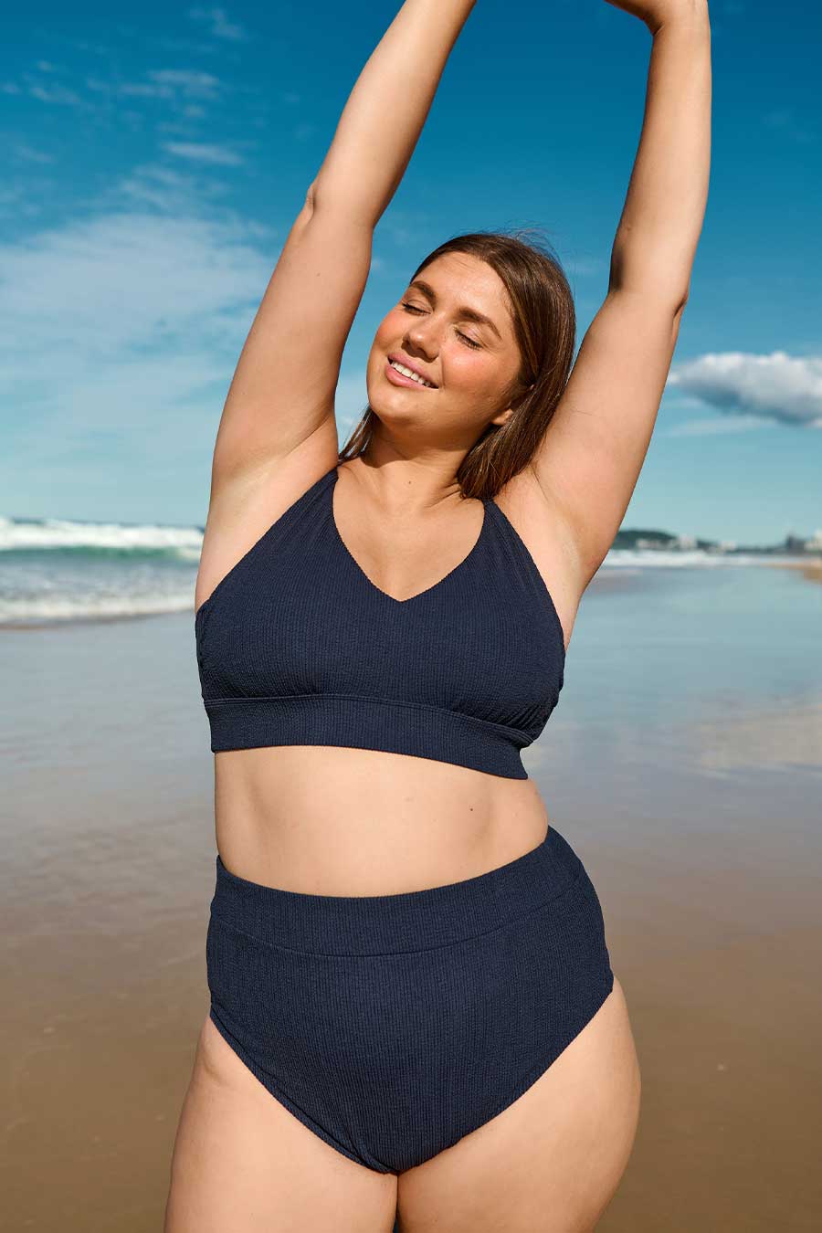 Byron High Waisted Bikini Bottom - Navy Texture - Image 12