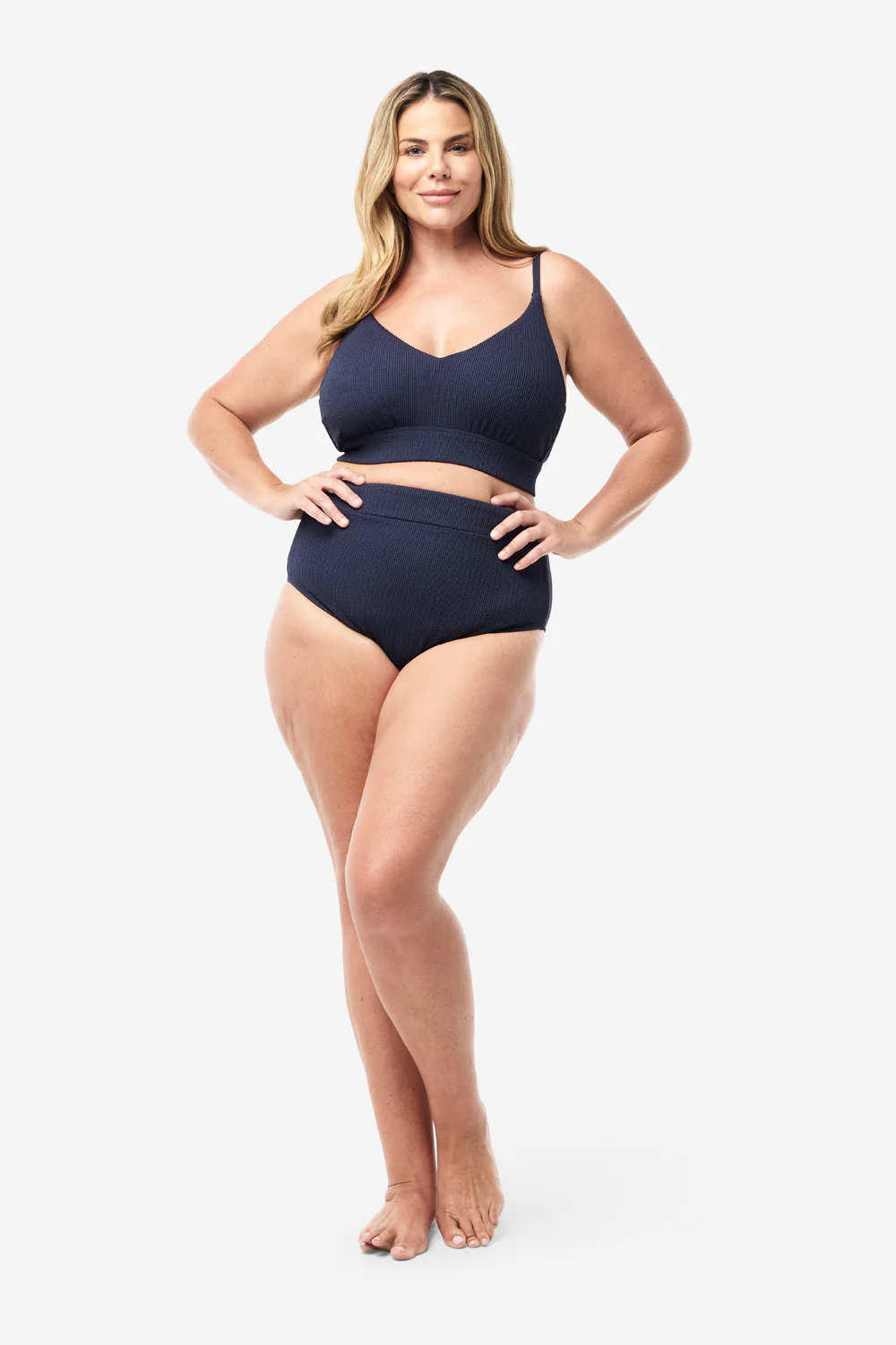 Byron High Waisted Bikini Bottom - Navy Texture - Image 4