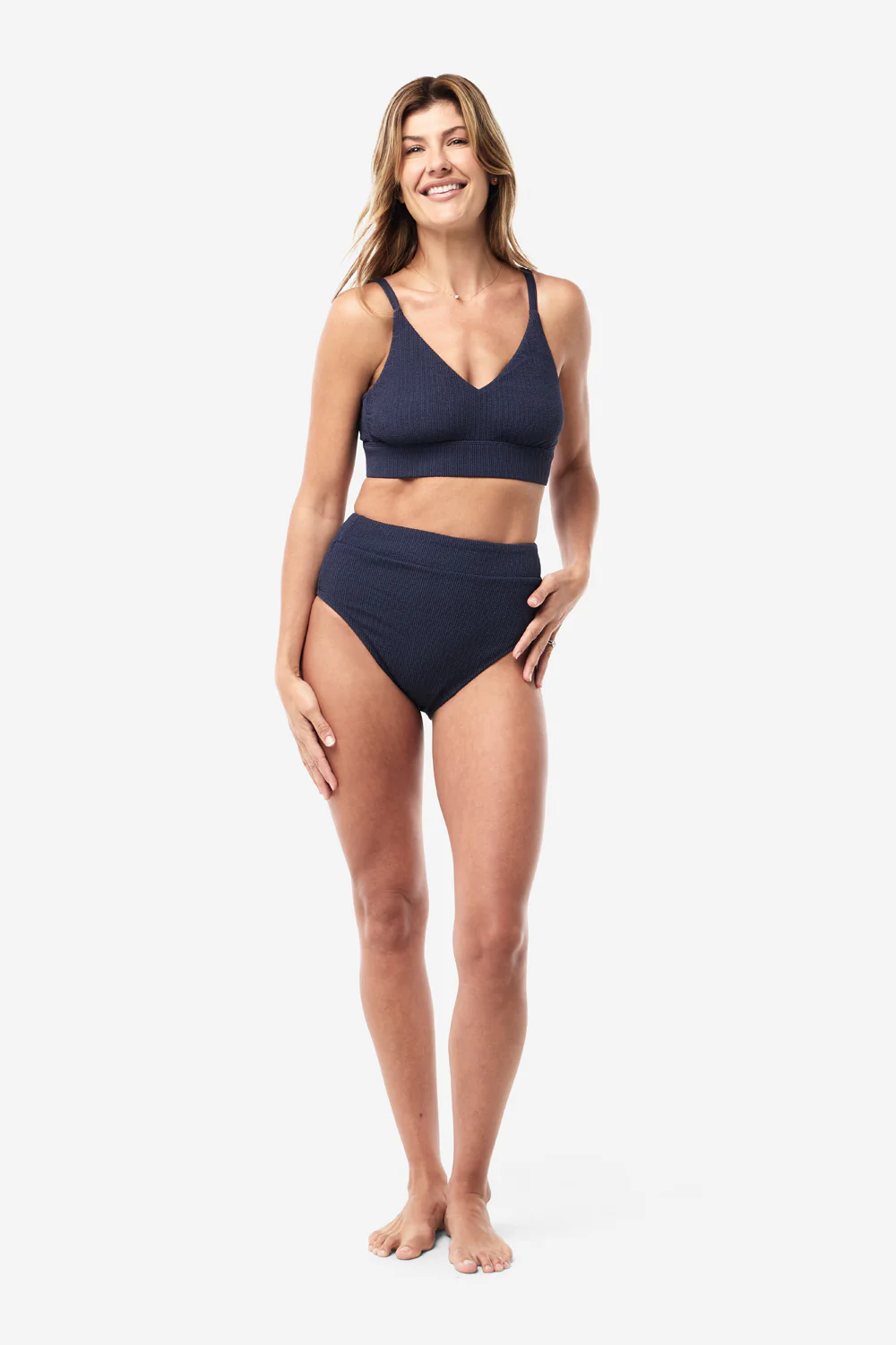 Byron High Waisted Bikini Bottom - Navy Texture - Image 6