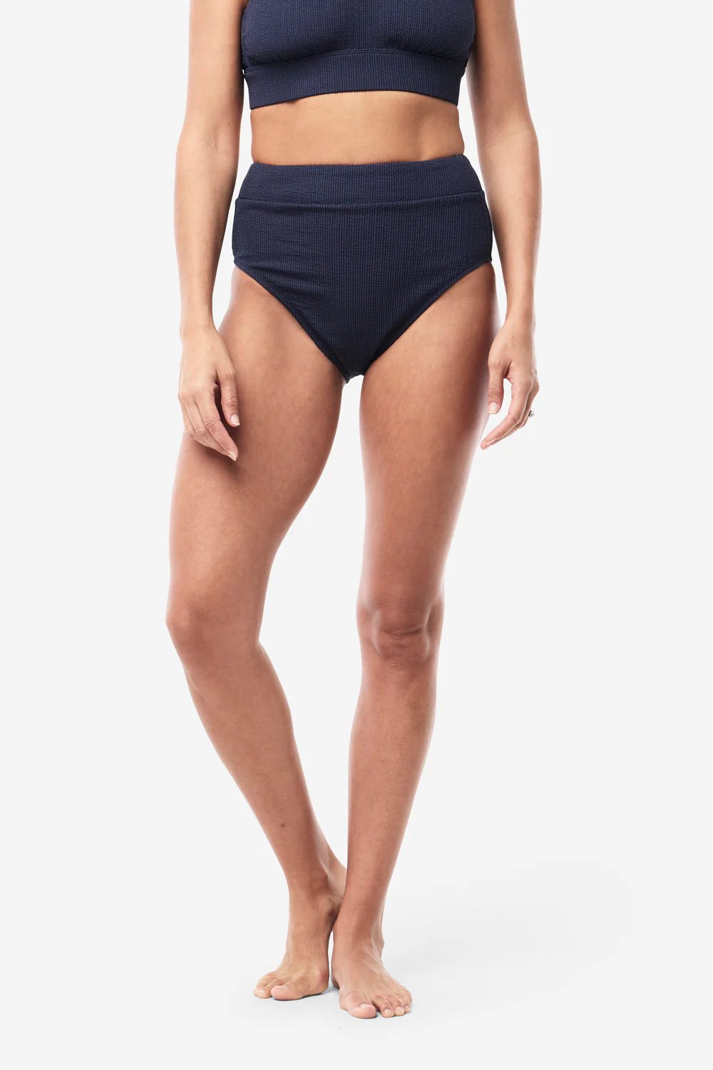 Byron High Waisted Bikini Bottom - Navy Texture - Image 7