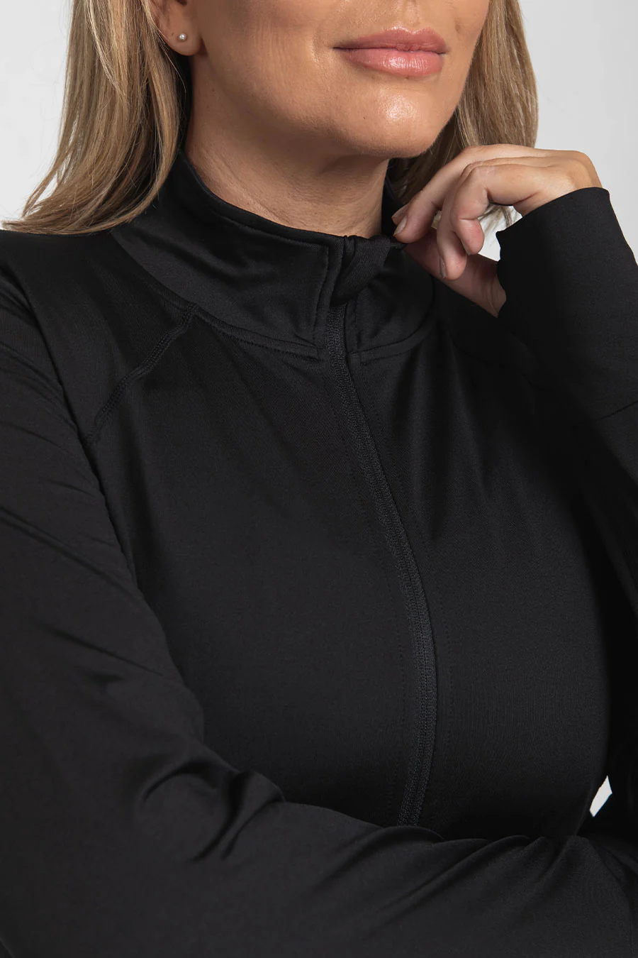 Thermal Sports Long Sleeve Zip Top - Black - Image 12