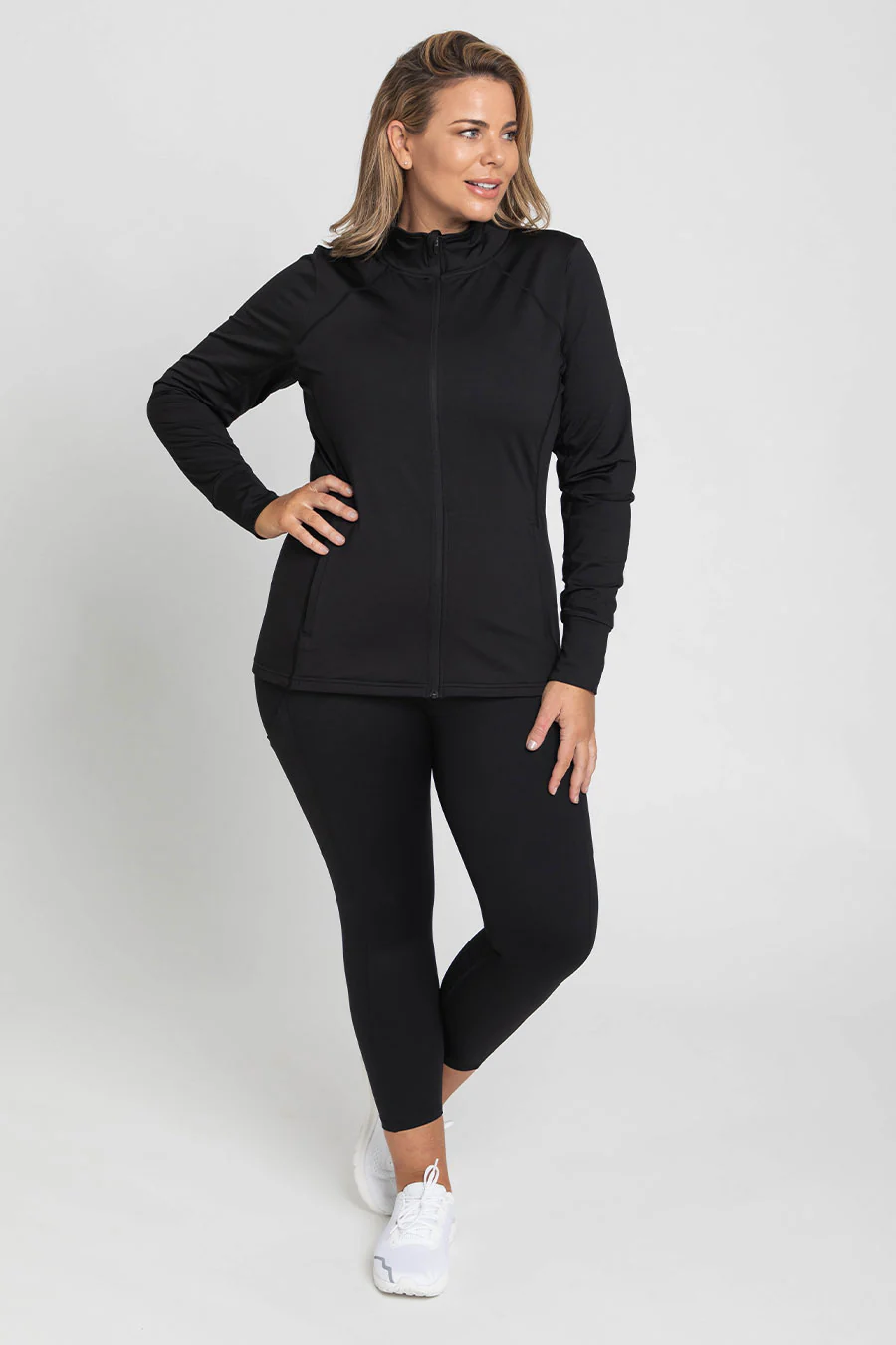 Thermal Sports Long Sleeve Zip Top - Black - Image 16