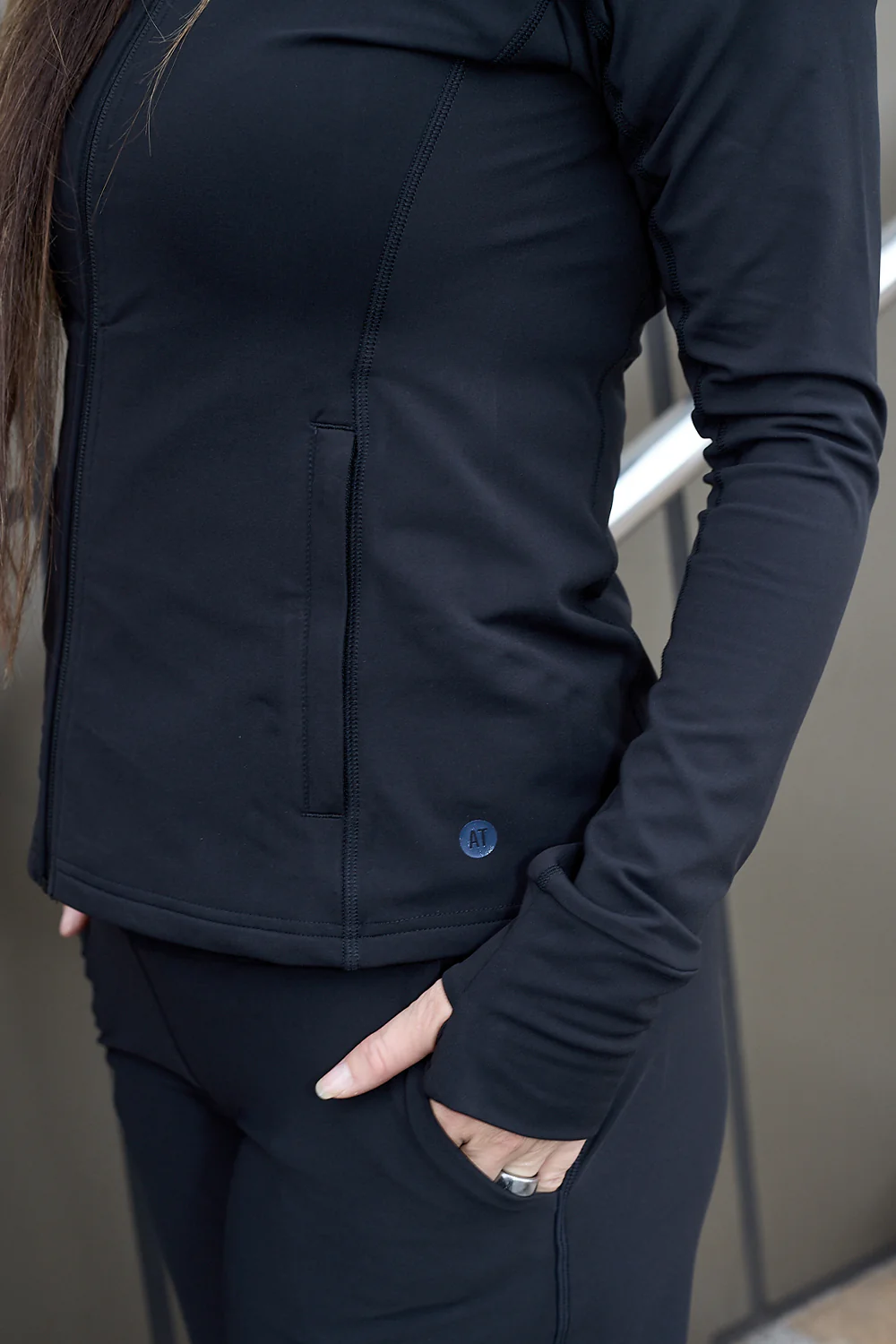 Thermal Sports Long Sleeve Zip Top - Black - Image 9