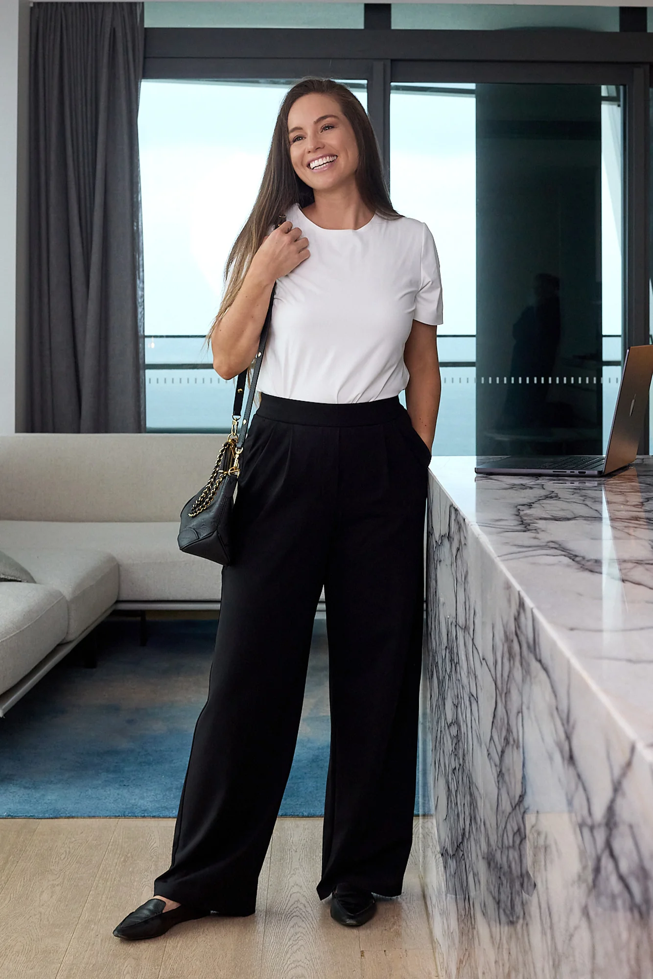 Motion Wide Leg Tailored Pant - Black - Image 4