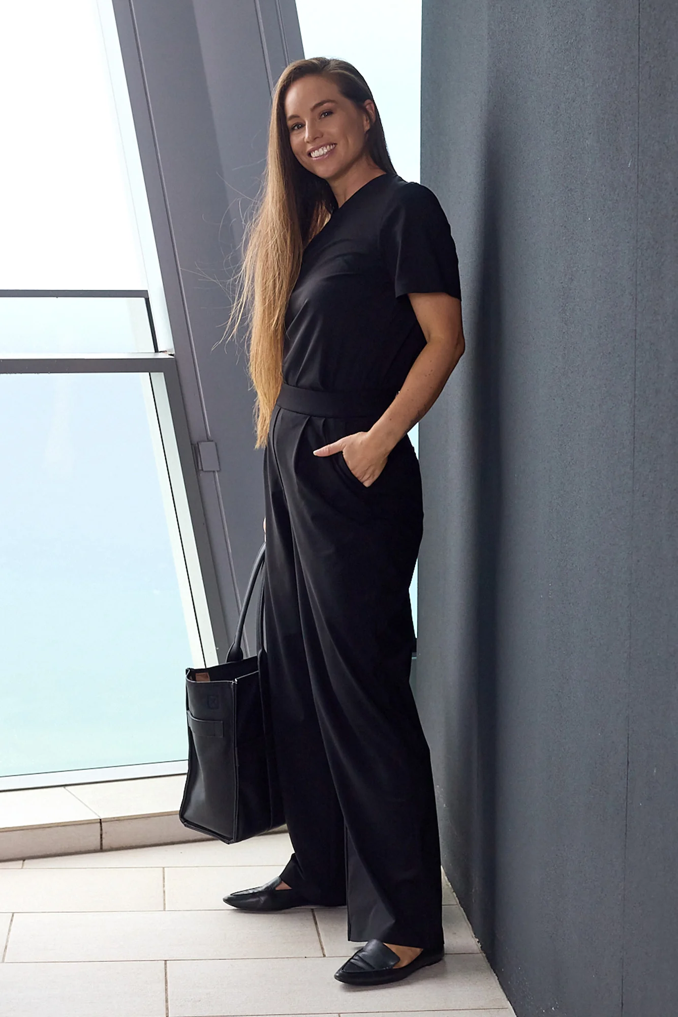 Motion Wide Leg Tailored Pant - Black - Image 8
